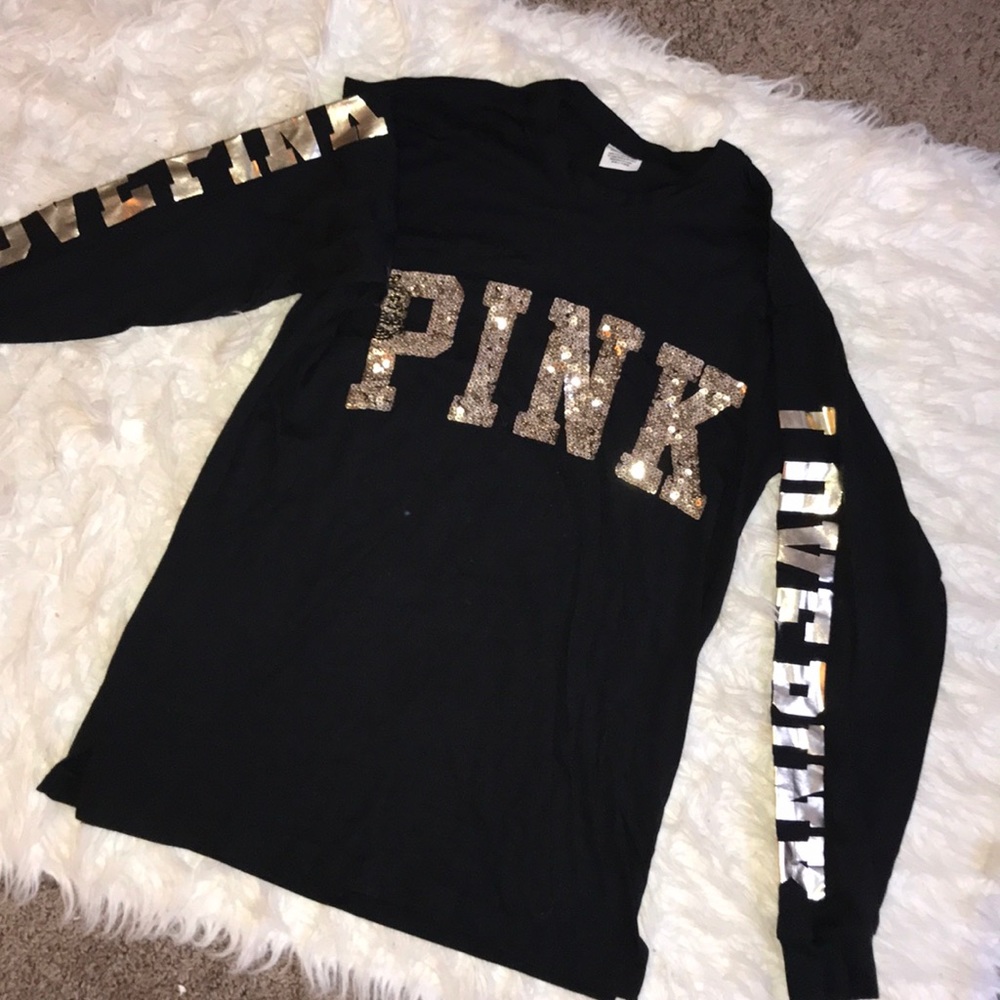 PINK bling varsity crew T-shirt